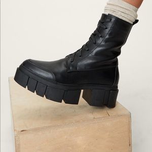 Faux Leather Platform Ankle Boots